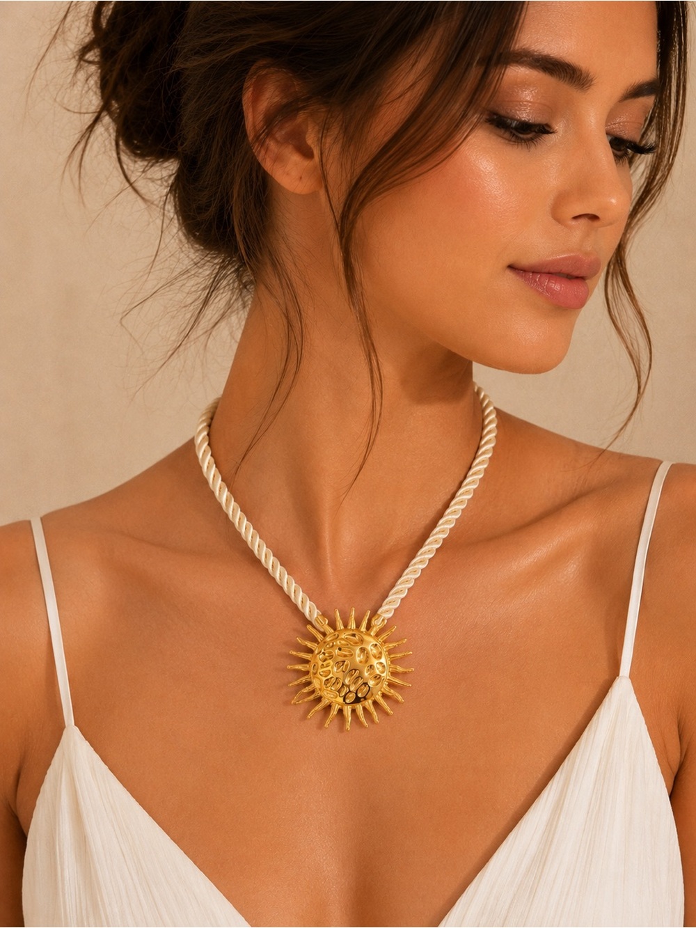 Sun Gold Cream Pendant Necklace